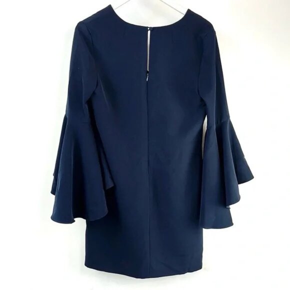 Milly Nicole Navy Italian Cady Bell Sleeve Shift Dress - Picture 2 of 10